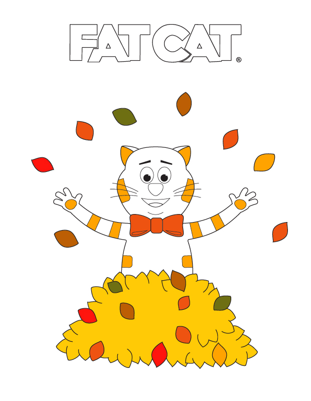 FATCAT Throwing Leaves Coloring Page